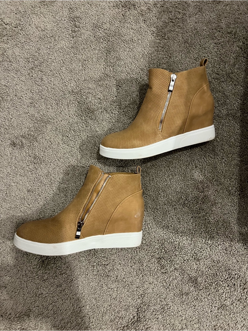 Journee Collection Tan Perforated Wedge Sneaker Ankle Boots